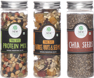 

New Tree Trail Bites Protein Mix, Trail Bites Berries,Fruits & Seed Mix, Chia Seeds Set of 3 Assorted Nuts(540 g, Plastic Bottle)