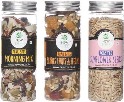

New Tree Trail Bites Morning Mix, Trail Bites Berries, Fruits & Seed Mix, Roasted Sunflower Seeds Set of 3 Assorted Nuts(470 g, Plastic Bottle)