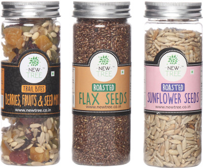 

New Tree Trail Bites Berries, Fruits & Seed Mix, Roasted Flax Seeds, Roasted Sunflower Seeds Set of 3 Assorted Nuts(470 g, Plastic Bottle)