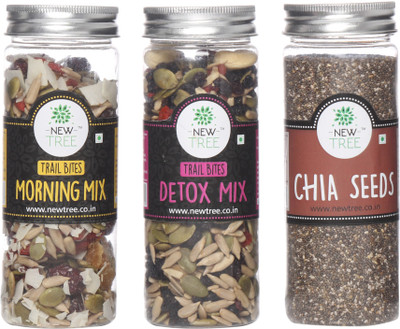 New Tree Trail Bites Morning Mix, Trail Bites Detox Mix, Chia Seeds Set of 3 Assorted Nuts(520 g, Plastic Bottle)