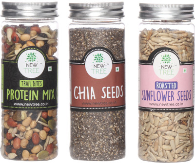 

New Tree Trail Bites Protein Mix, Chia Seeds, Roasted Sunflower Seeds Set of 3 Assorted Nuts(520 g, Plastic Bottle)