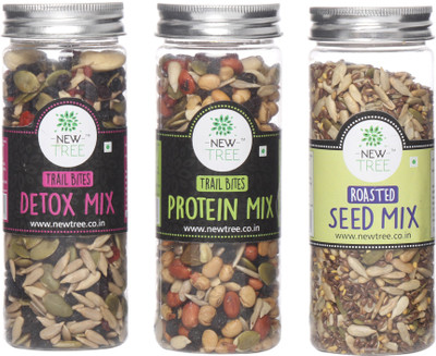 

New Tree Trail Bites Detox Mix, Trail Bites Protein Mix, Roasted Seed Mix Set of 3 Assorted Nuts(490 g, Plastic Bottle)