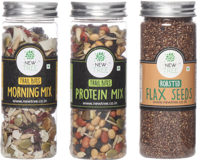 

New Tree Trail Bites Morning Mix, Trail Bites Protein Mix, Roasted Flax Seeds Set of 3 Assorted Nuts(470 g, Plastic Bottle)