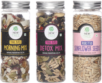 

New Tree Trail Bites Morning Mix, Trail Bites Detox Mix, Roasted Sunflower Seeds Set of 3 Assorted Nuts(470 g, Plastic Bottle)