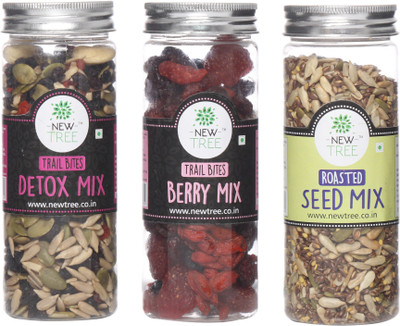 

New Tree Trail Bites Detox Mix, Trail Bites Berry Mix, Roasted Seed Mix Set of 3 Assorted Nuts(490 g, Plastic Bottle)