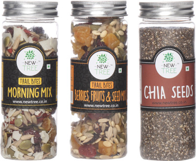 

New Tree Trail Bites Morning Mix, Trail Bites Berries, Fruits & Seed Mix, Chia Seeds Set of 3 Assorted Nuts(520 g, Plastic Bottle)
