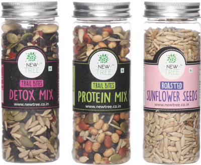 

New Tree Trail Bites Detox Mix, Trail Bites Berry Mix, Roasted Sunflower Seeds Set of 3 Assorted Nuts(490 g, Plastic Bottle)