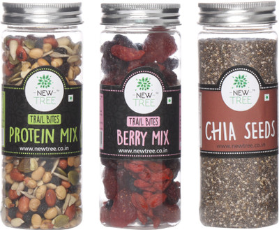 

New Tree Trail Bites Protein Mix, Trail Bites Berry Mix, Chia Seeds Set of 3 Assorted Nuts(540 g, Plastic Bottle)