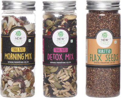 

New Tree Trail Bites Morning Mix, Trail Bites Detox Mix, Roasted Flax Seeds Set of 3 Assorted Nuts(470 g, Plastic Bottle)