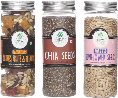 

New Tree Trail Bites Berries, Fruits & Seed Mix, Chia Seeds, Roasted Sunflower Seeds Set of 3 Assorted Nuts(520 g, Plastic Bottle)