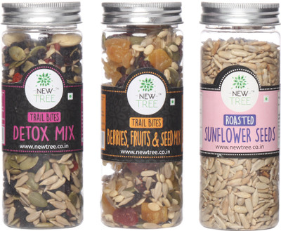 

New Tree Trail Bites Detox Mix, Trail Bites Berries, Fruits & Seed Mix, Roasted Sunflower Seeds Set of 3 Assorted Nuts(490 g, Plastic Bottle)