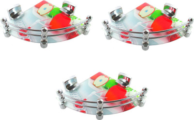 

RoyaL Indian Craft Hard Chrome Bracket Set of 3 High Definition Apple Printed 8 By 8 Inch Glass Wall Shelf(Number of Shelves - 3, Multicolor)