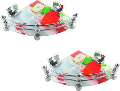 

RoyaL Indian Craft Hard Chrome Bracket Set of 2 High Definition Apple Printed 8 By 8 Inch Glass Wall Shelf(Number of Shelves - 2, Multicolor)