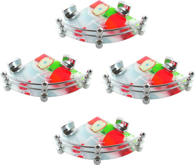 

RoyaL Indian Craft Hard Chrome Bracket Set of 4 High Definition Apple Printed 8 By 8 Inch Glass Wall Shelf(Number of Shelves - 4, Multicolor)