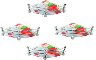 

RoyaL Indian Craft Pivot Bracket Set of 4 High Definition Apple Printed 8 By 8 Inch Glass Wall Shelf(Number of Shelves - 4, Multicolor)