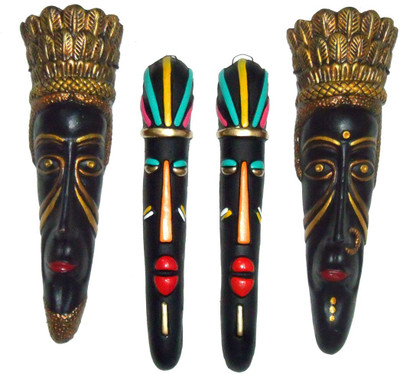

Rasoh village hand artz jungliee thin combo decorative wall hanging masks Decorative Showpiece - 29 cm(Terracotta, Multicolor)