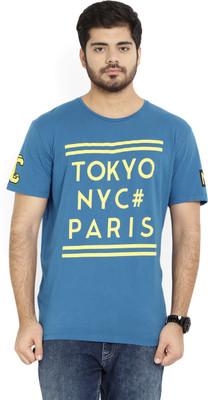 

United Colors of Benetton Printed Men's Round Neck Blue T-Shirt, 05q