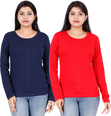 Fleximaa Solid Women Multicolor T-Shirt