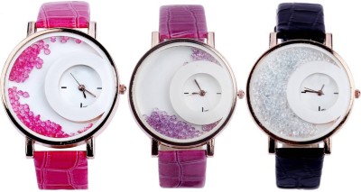 AD Global M.X.R.E. Halfmoon Black Pink Purple Diamond Beads Combo Girls MX 01-04-05 Watch  - For Women   Watches  (AD GLOBAL)