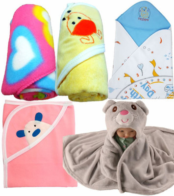 

BRANDONN Embroidered  Hooded Baby Blanket(Microfiber, Multicolor