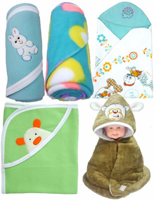 

BRANDONN Embroidered  Hooded Baby Blanket(Microfiber, Multicolor