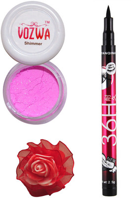 

VOZWA Pink Shimmer Powder, Sketch Eye Liner and red band.(Set of 3)