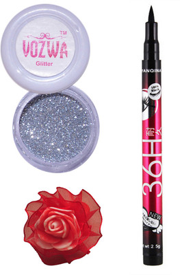 

VOZWA Silver Gilliter Powder, Sketch Eye Liner and red band.(Set of 3)
