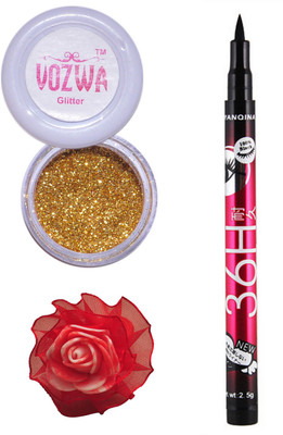 

VOZWA Golden Gilliter Powder, Sketch Eye Liner and red band.(Set of 3)