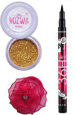 

VOZWA Golden Gilliter Powder, Sketch Eye Liner and band.(Set of 3)