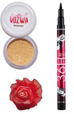 

VOZWA Golden Shimmer Powder, Sketch Eye Liner and red band.(Set of 3)