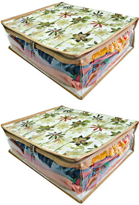 atorakushon designer Set of 2 pcs Multipurpose Flower Print Transparent Saree cover,Wardrobe Organiser At Flwr Printed T.P.Sari 8inch pck2(Multicolor)