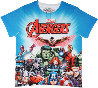 Marvel Avengers Boys Graphic Print Polycotton Regular T Shirt(Blue, Pack of 1)