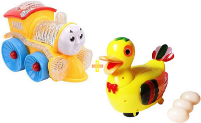 

MN OVERSEAS Multicolor Musical Egg Laying Duck with Locomotive Engine(Multicolor)