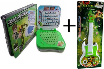 

MN OVERSEAS Multicolor Musical Green Laptop with RockBand Guitar for kids(Green)