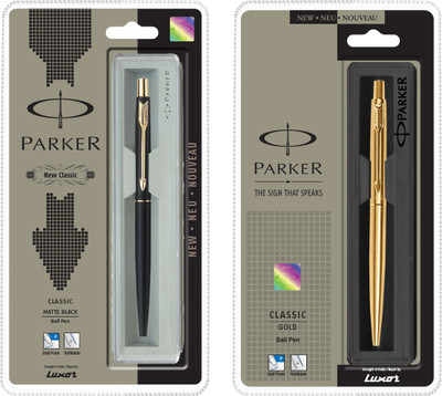 PARKER Classic Matte Black & Gold GT Ball Pen(Pack of 2, Ink Color - Blue)