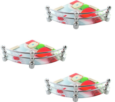 

RoyaL Indian Craft Pivot Bracket Set of 3 High Definition Apple Printed 8 By 8 Inch Glass Wall Shelf(Number of Shelves - 3, Multicolor)
