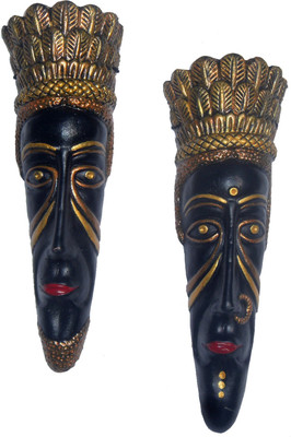 

Rasoh village hand artz jungliee golden decorative wall hanging masks Decorative Showpiece - 29 cm(Terracotta, Multicolor)