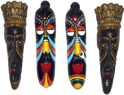 

Rasoh village hand artz medium masks combo decorative wall hanging Decorative Showpiece - 29 cm(Terracotta, Multicolor)
