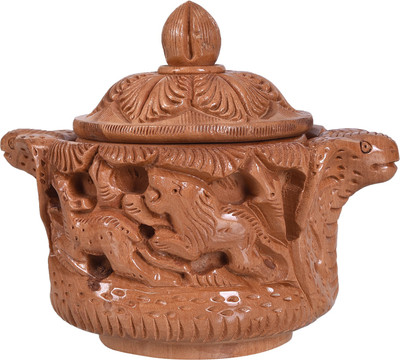 

Craft Trade Wooden Elephant and Snake Sindoor Box Decorative Showpiece - 10 cm(Wooden, Brown)