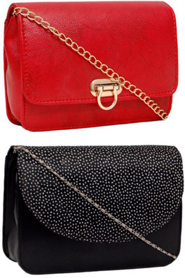 

Borse Women Evening/Party Red, Black PU Sling Bag, Black;red