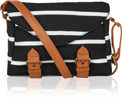 

Kleio Women Casual Black Canvas, PU Sling Bag