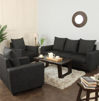 

Furnicity Fabric 3 + 1 + 1 Grey Sofa Set