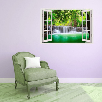 Asmi Collections 90 cm Beautiful Waterfall Nature Window Illusion Removable Sticker(Pack of 1)