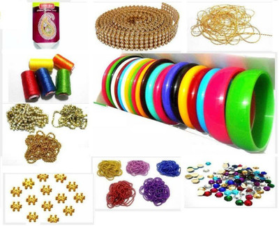 GOELX Silk thread Bangle making fully loaded designing box - includes bangle set -silk threads-glue-zardosi-stone lace-colourful crystals-pearls-chains-all designing materials combo set for fashionable silk bangles Flipkart