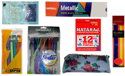 

NATARAJ COMBO PACK OF GEOMETRY BOX + METALLIC PENCILS + MIST PEN + SKATER PEN + FLURO NEON PENCILS + 1 POUCH STATIONERY SET