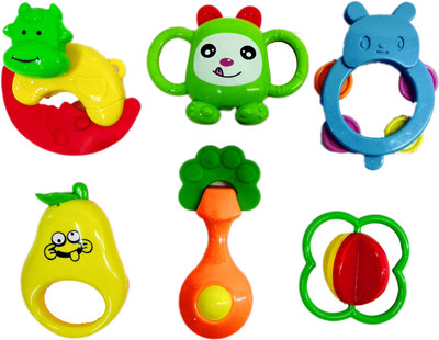 

Blossom Baby Teethers (Set of 6 Pcs) with Various Exciting Rattle Toys that comes inside a Piggy Bank for New Borns,Toddlers & Infants Rattle(Multicolor)