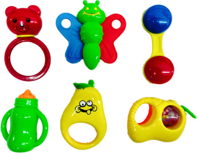 

Blossom Baby Teethers Rattle Toy with exciting Rattle Toys that comes inside a Piggy Bank for New Borns & Infants(Set of 6 Pcs) Rattle(Multicolor)