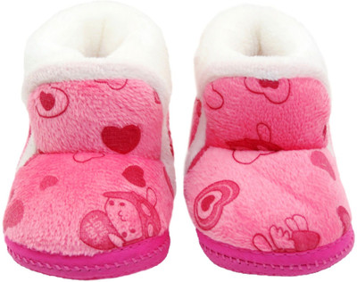 Neska Moda Love 0 To 12 Month Baby Booties(Toe to Heel Length - 12 cm Pink)