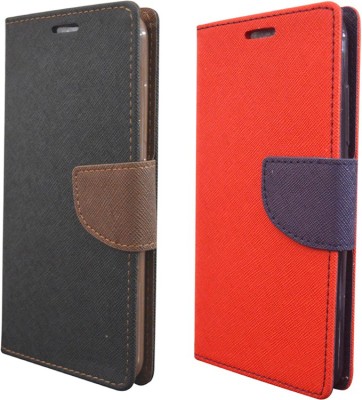 COVERNEW Flip Cover for Lenovo A6000 Plus COVERNEW Flip cover for Lenovo A6000 Plus - Black Brown::Red(Multicolor, Pack of: 2)