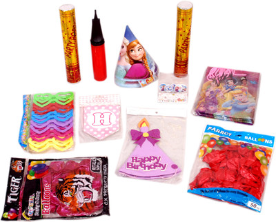 

Tipi Tipi Tap Multicolor Complete Frozen Theme Birthday Party Decoration Set with 100 Balloons, 5 Candles, 10 Masks, 10 Bags, 10 caps ,1 Banner,1 Air Pump - 490 g